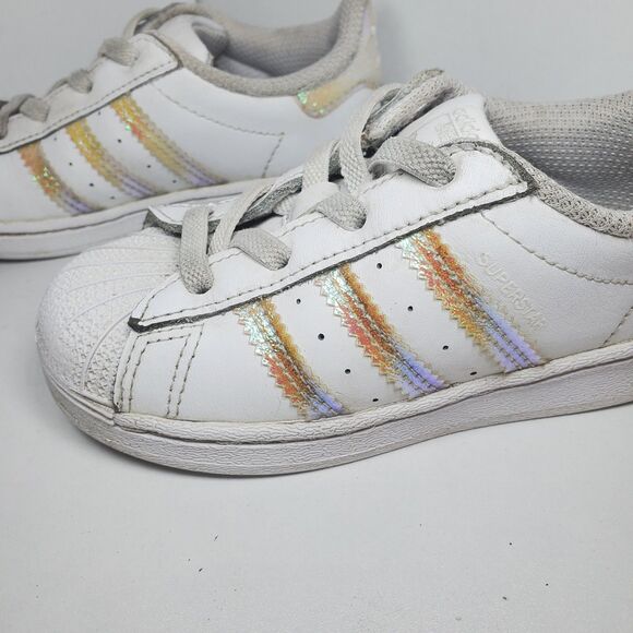 Adidas Grand Court 2.0 Shoes Kids Girls White Size 8 Halographic Detail Sport - Picture 2 of 9